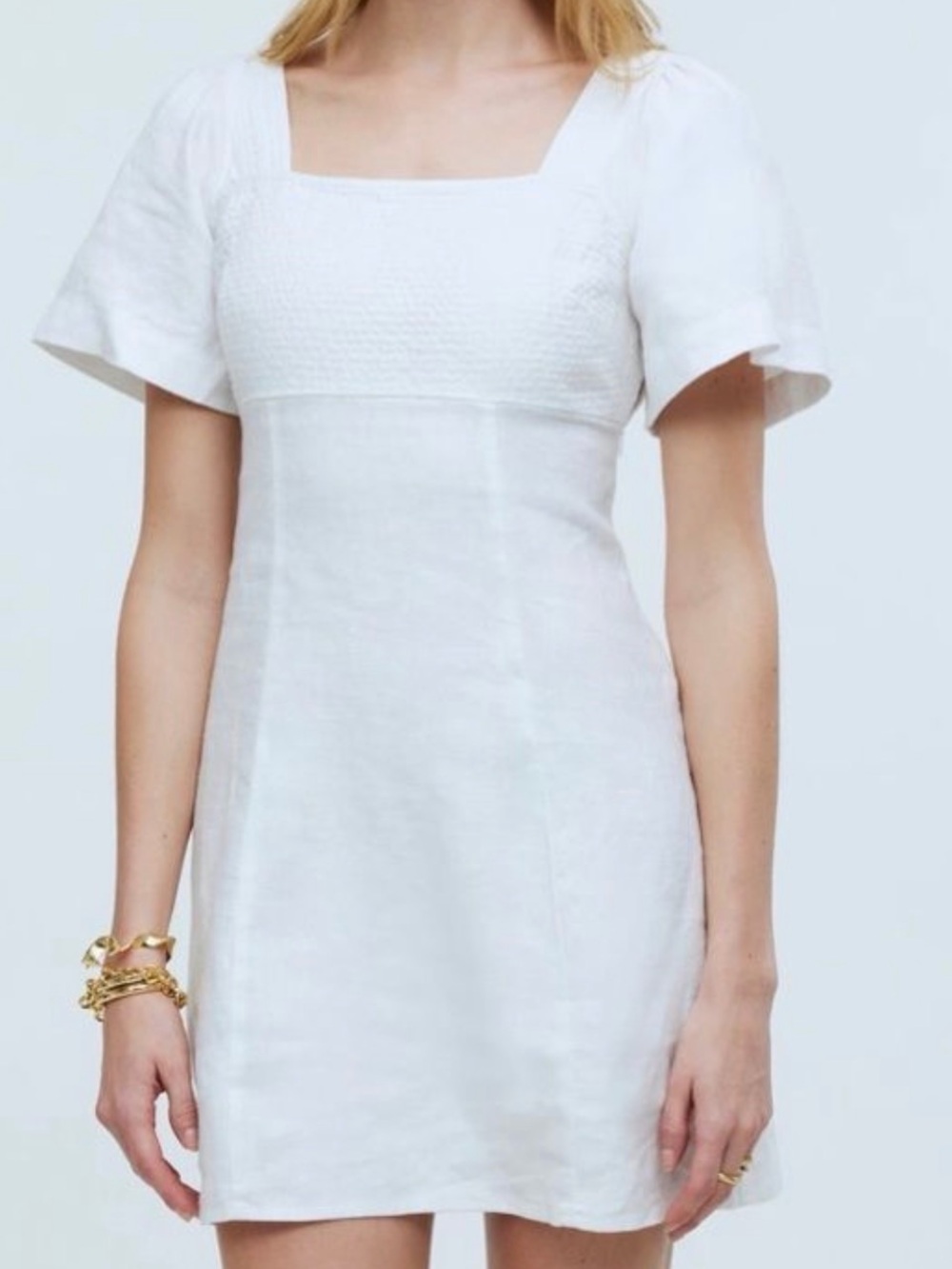 Madewell White Square Neck Mini Shift Dress linen 12
